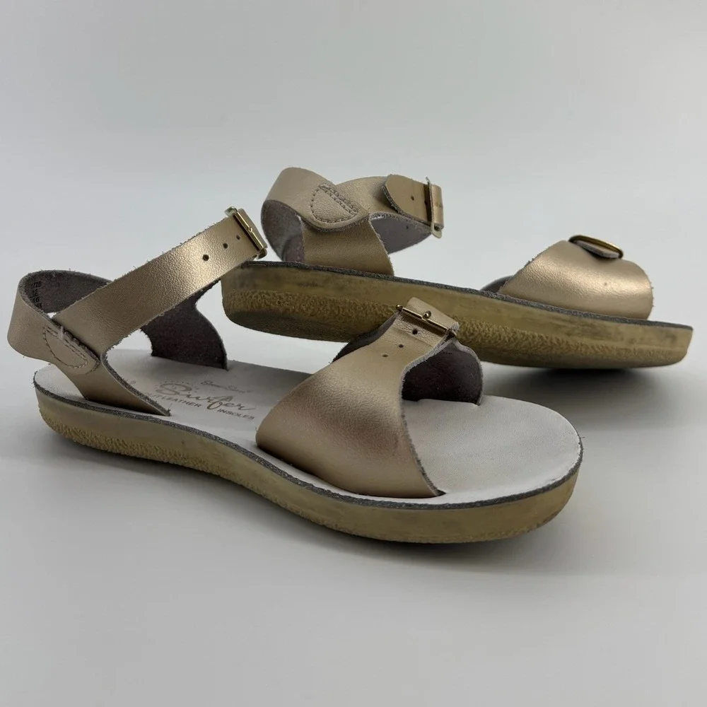 Salt Water Sandals Sun-San Surfer Metallic Gold Leather Kids Size 12